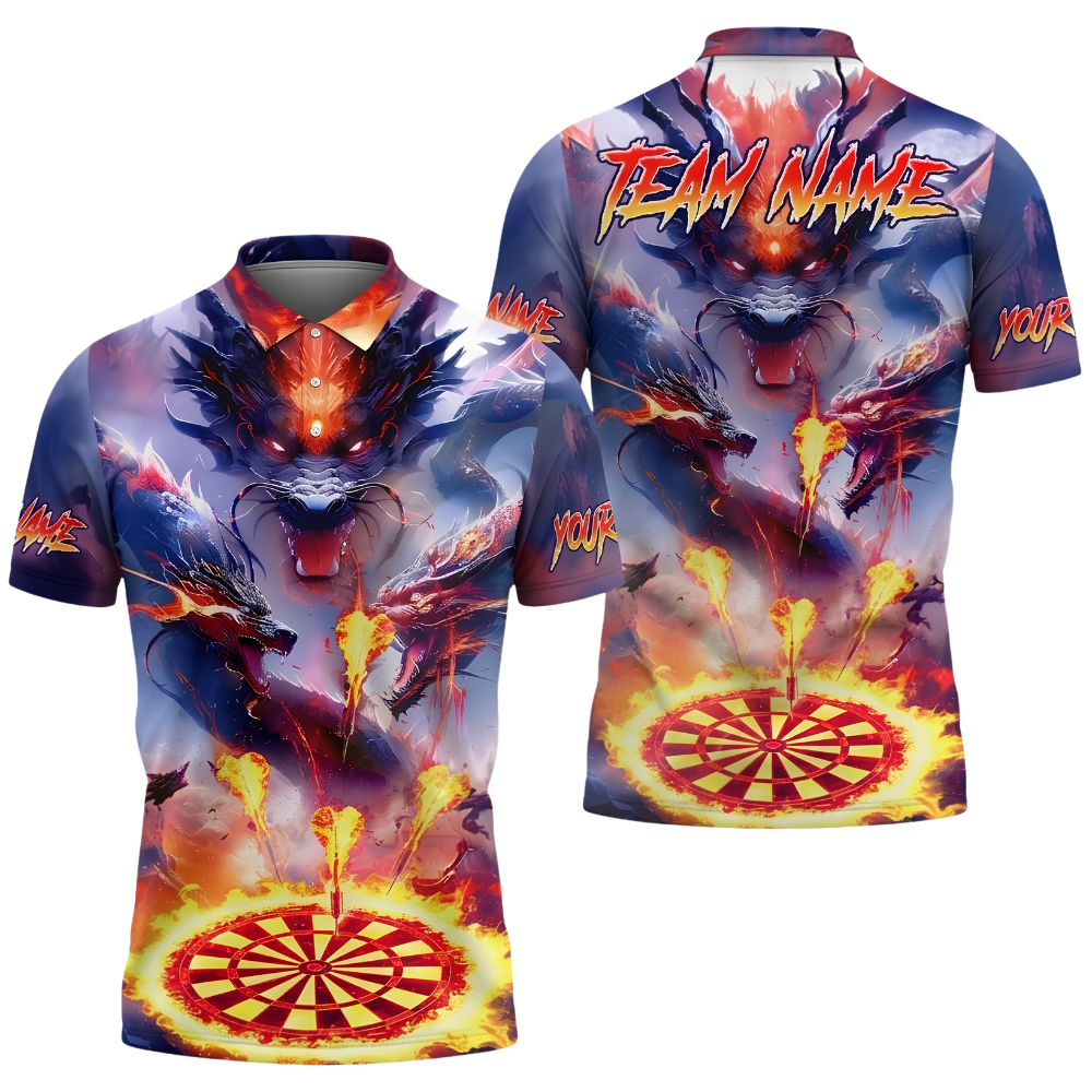 Dragon Fire Custom Darts Polo Shirt For Men, Custom Dragon Dart Team Shirt DZ0160