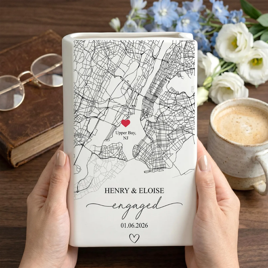 Custom Location Engaged Ceramic Book Vase, Custom Engagement Book Vase WD0629