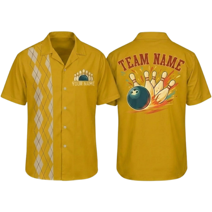 Custom Argyle Retro Navy Bowling Hawaiian Shirt Mens, Custom Team Retro Bowling Shirt BZ0797