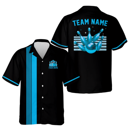 Custom Neon Blue Vintage Bowling Hawaiian Shirt Men, Custom Team Bowling Shirt BE0252