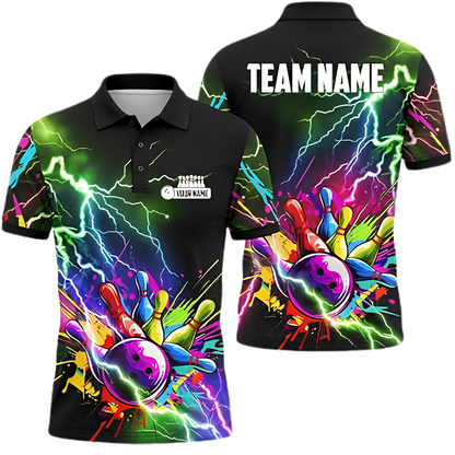 Custom Thunder Colorful Bowling Polo Shirt For Men, Custom Team Bowling Shirt BZ0873