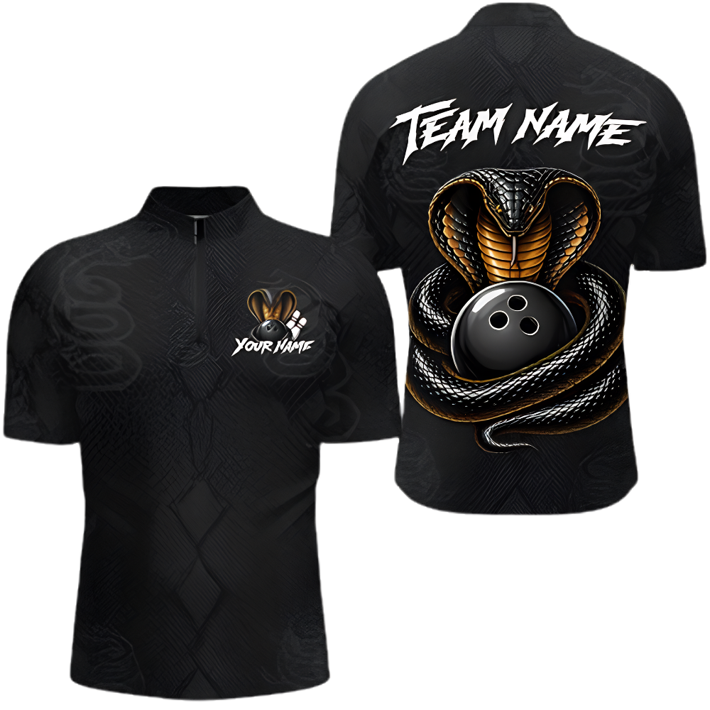 Custom Cobra Snake Black Bowling Jersey For Men, Custom Snake Team Bowling Shirt BZ0909