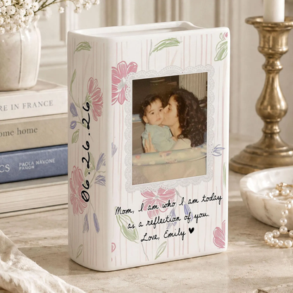 Custom Photo Mother of The Bride Floral Ceramic Book Vase, Custom Mother Of The Bride Wedding Book Vase WD0630
