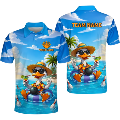 Custom Duck Beach Tropical Bowling Polo Shirt For Men, Custom Duck Bowling Shirts Team BZ1031