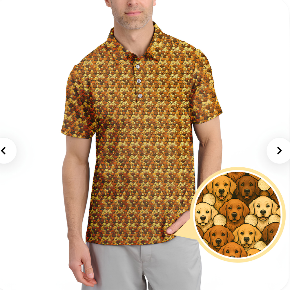 Golden Retriever Pattern Men's Golf Polo Shirt, Golden Retriever Golf Shirts GZ0277
