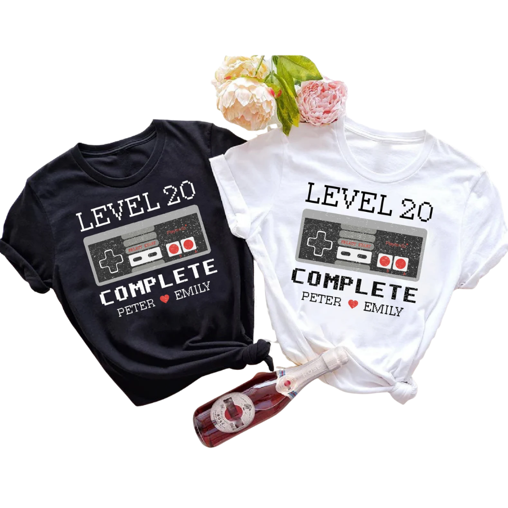 Level 20 Completed Custom Couple 20th Anniversary Matching T Shirt, Personalized Anniversary Matching Shirt For Husband Wife ET1059