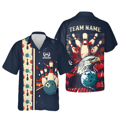 Custom Eagle Retro Men's Bowling Hawaiian Shirt, Custom Retro Bowling Shirt Team BE0259