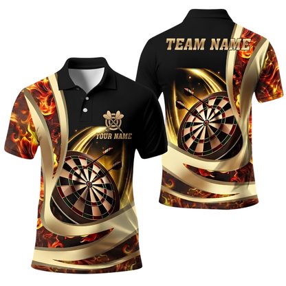 Custom Flame Gold Darts Polo Shirt For Men, Custom Flame Dart Team Shirt DE0122