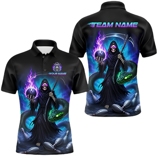 Skeleton Snake Custom Mens Bowling Polo Shirt, Custom Team Skull Bowling Shirts BZ0915