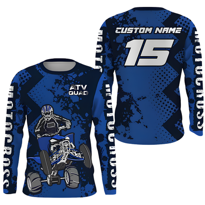 Customm ATV Racing Blue Dirt Bike Long Sleeve Jersey For Men, Customized ATV Dirt Bike Shirts MZ0144