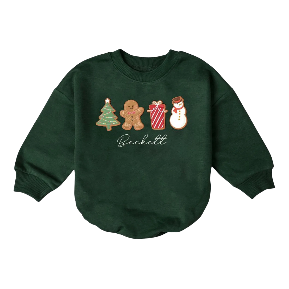 Personalized Cute Gingerbread Snowman Baby Romper Sweatshirt, Custom Christmas Baby Romper Sweatshirt BB0097