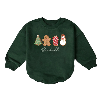 Personalized Cute Gingerbread Snowman Baby Romper Sweatshirt, Custom Christmas Baby Romper Sweatshirt BB0097