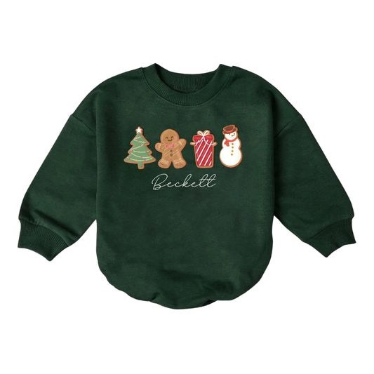 Personalized Cute Gingerbread Snowman Baby Romper Sweatshirt, Custom Christmas Baby Romper Sweatshirt BB0097