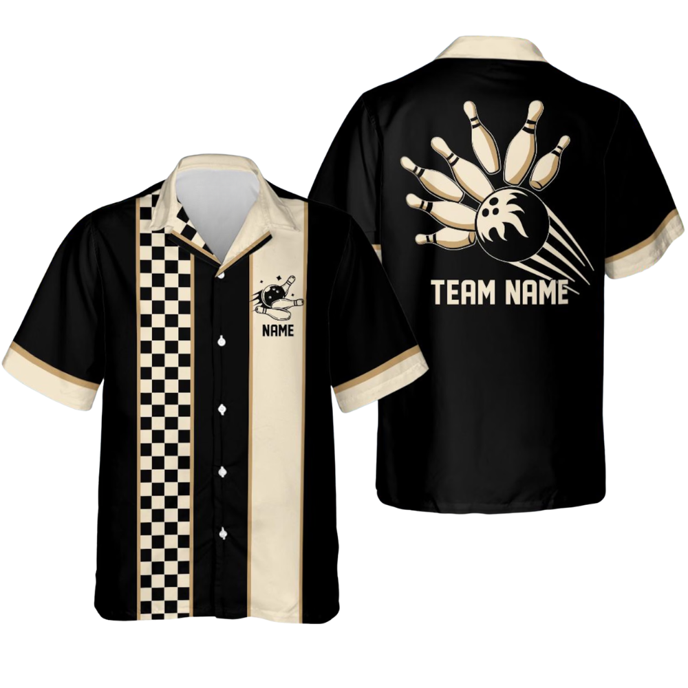 Custom Retro Checkered Bowling Hawaiian Shirt Men, Custom Retro Team Bowling Shirts BE0228