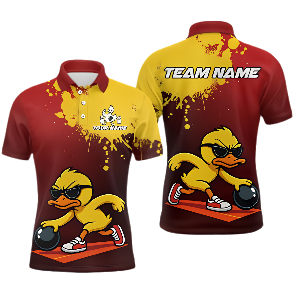 Funny Duck Custom Mens Bowling Polo Shirt, Custom Duck Bowling Team Shirts BZ0848