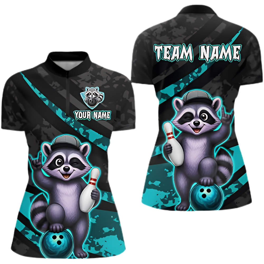 Custom Funny Raccoon Womens Bowling Jersey, Custom Raccoon Bowling Team Shirt Ladies BZ1001