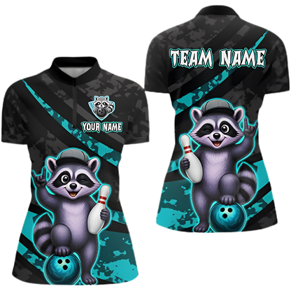 Custom Funny Raccoon Womens Bowling Jersey, Custom Raccoon Bowling Team Shirt Ladies BZ1001