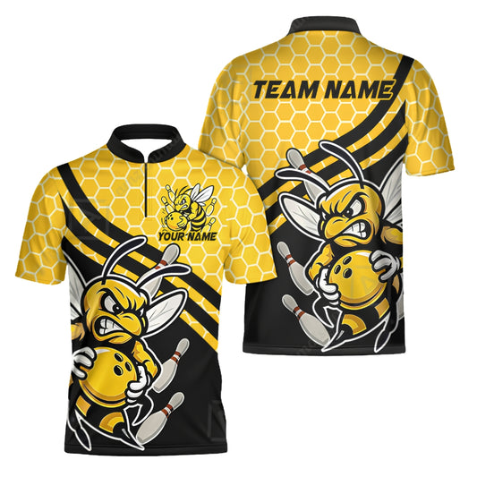 Custom Bee Bowling Men Jersey Black Yellow, Custom Bee Bowling Shirts For Team BZ0388
