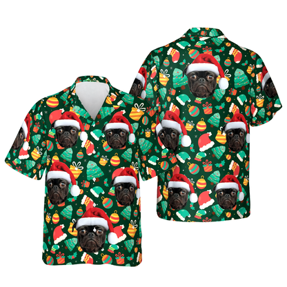 Custom Dog Faces Christmas Hawaiian Shirt Green, Custom Pet Photo Xmas Hawaiian Shirt HE0852