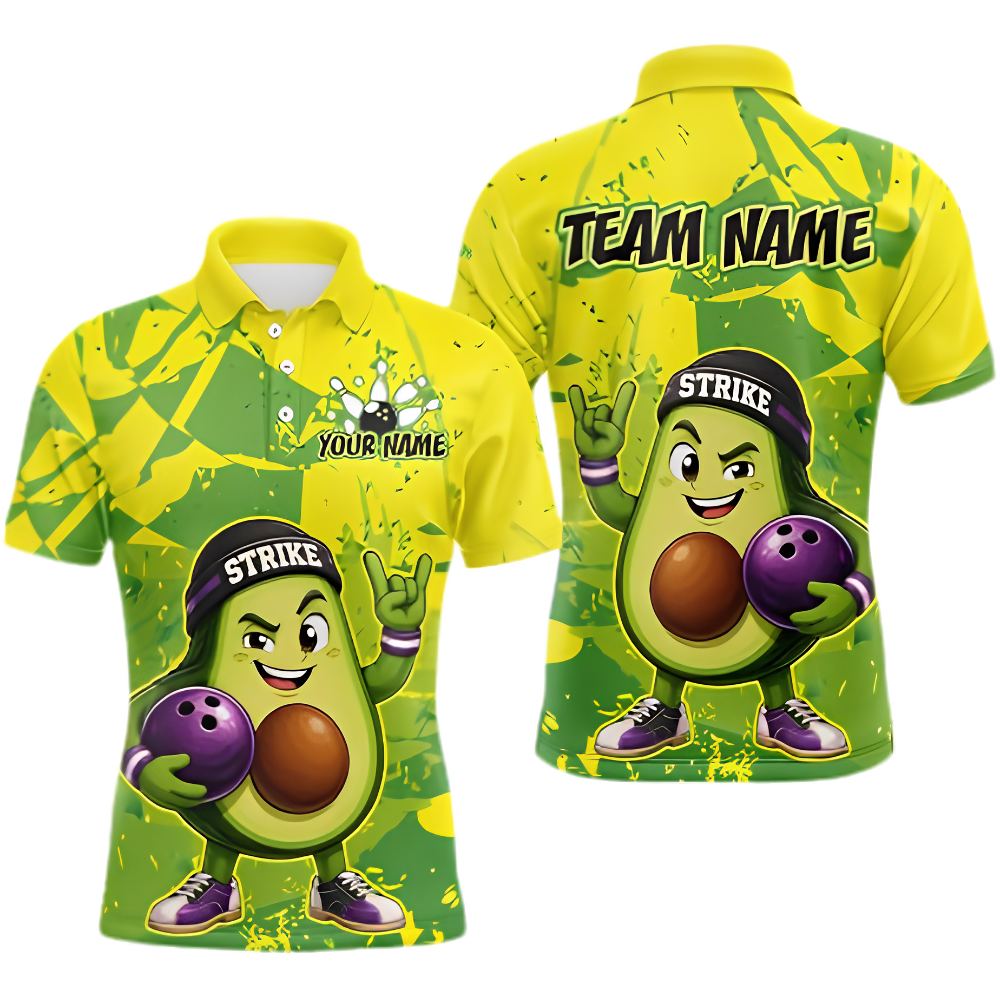 Funny Avocado Custom Mens Bowling Polo Shirt, Custom Avocado Bowling Team Shirt BZ0903