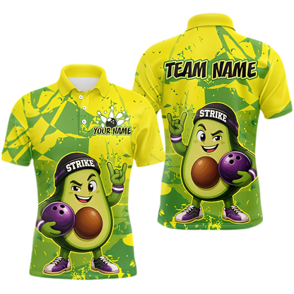 Funny Avocado Custom Mens Bowling Polo Shirt, Custom Avocado Bowling Team Shirt BZ0903