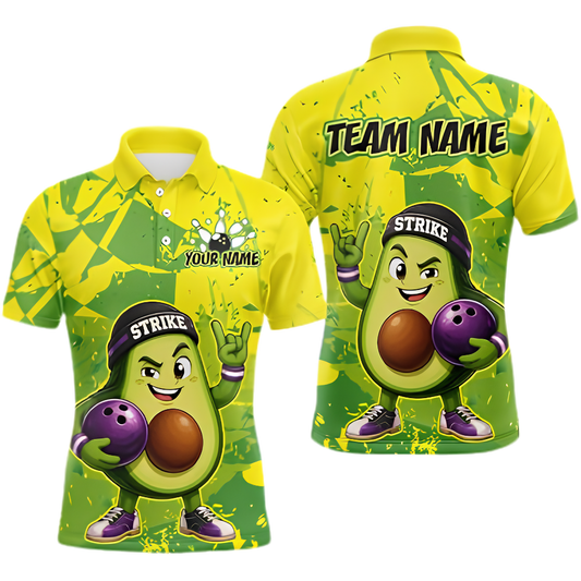 Funny Avocado Custom Mens Bowling Polo Shirt, Custom Avocado Bowling Team Shirt BZ0903