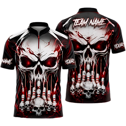 Custom Skull Red Bowling Jersey For Men, Custom Skull Bowling Team Shirts BZ0974