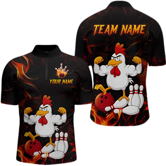 Custom Funny Rooster Bowling Jersey For Men, Custom Chicken Bowling Team Shirt BZ0895