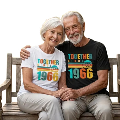 Since Together 1966 Custom Retro 60th Diamond Anniversary Matching Husband Wife T Shirts, Custom Anniversary Matching Couple Shirts ET0813