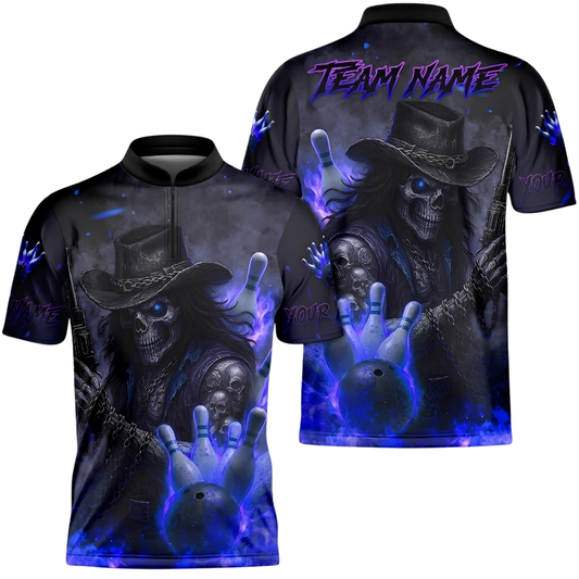 Reaper Skeleton Custom Mens Bowling Jersey, Custom Skull Bowling Shirts For Team BZ1032