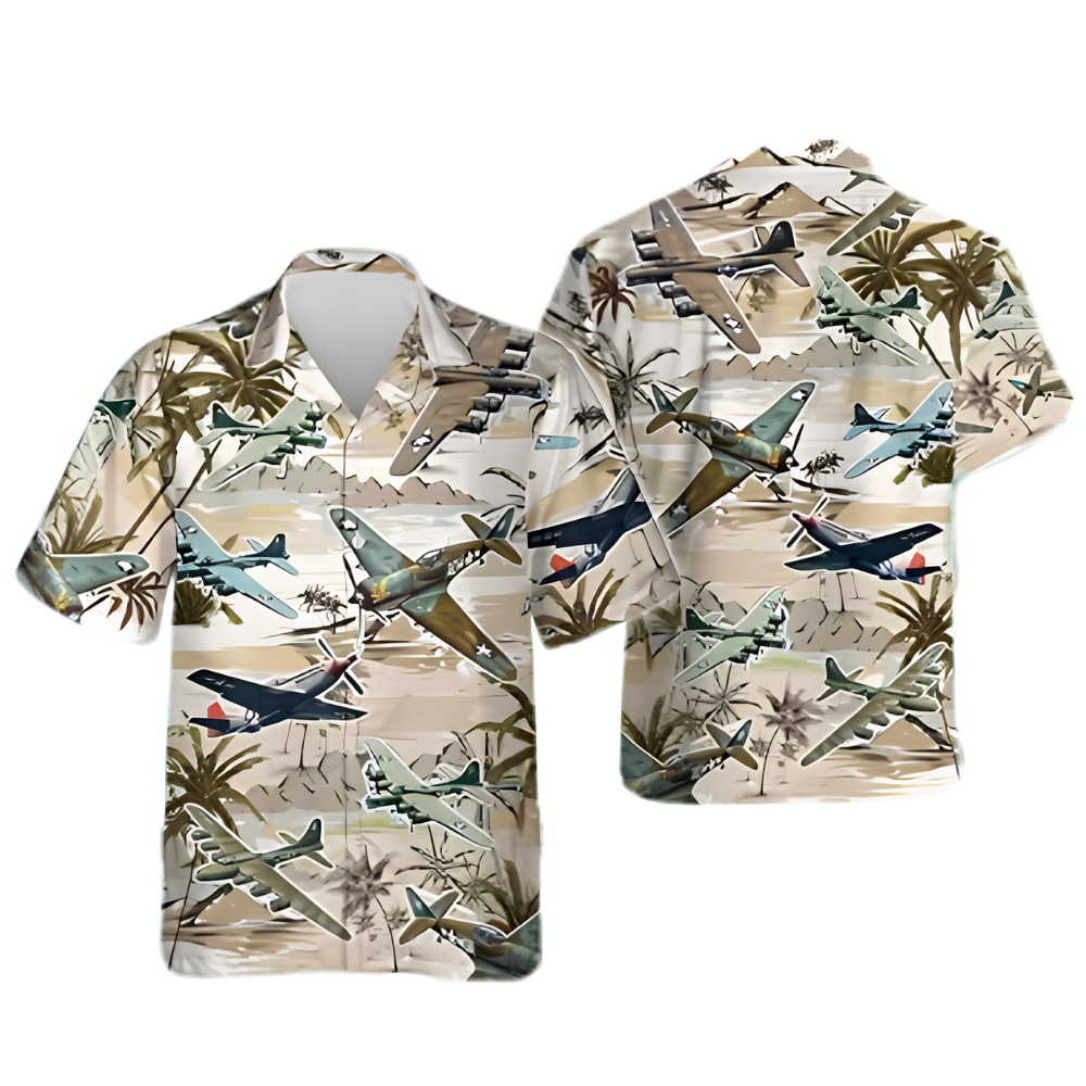 Fighter Aircraft Hawaiian Shirt For Men, Tropical Aircraft Hawaiian Shirt For Veteran HE0736