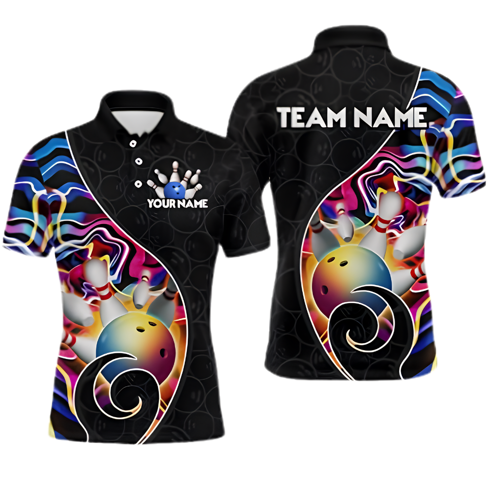 Colorful Wave Custom Team Bowling Polo Shirt Mens, Custom Bowling Shirt BZ0902
