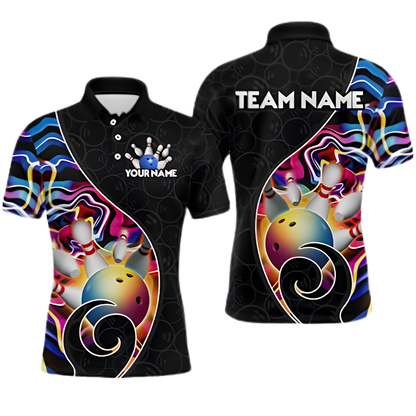 Colorful Wave Custom Team Bowling Polo Shirt Mens, Custom Bowling Shirt BZ0902