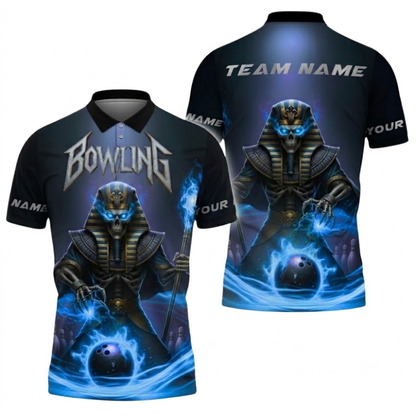 Custom Mens Pharaoh Skull Bowling Polo Shirt, Custom Skeleton Bowling Shirts Team BZ0678