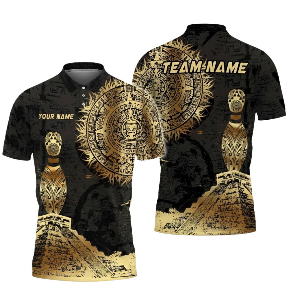 Aztec Custom Bowling Polo Shirt For Men, Custom Aztec Bowling Team Shirts BZ0825