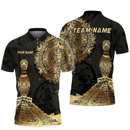 Aztec Custom Bowling Polo Shirt For Men, Custom Aztec Bowling Team Shirts BZ0825