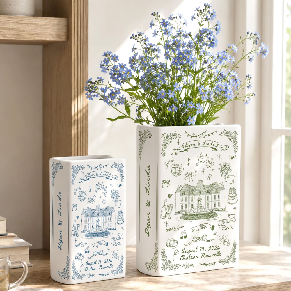 Custom Wedding Venue Photo Ceramic Book Vase, Custom Destination Wedding Book Vase WD0644