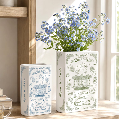 Custom Wedding Venue Photo Ceramic Book Vase, Custom Destination Wedding Book Vase WD0644