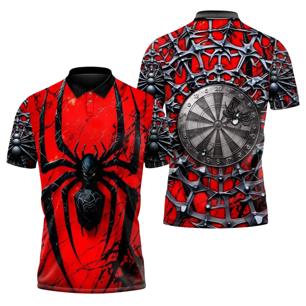 Custom Spider Men's Darts Polo Shirt Black And Red, Custom Spider Team Darts Shirt DZ0143