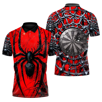 Custom Spider Men's Darts Polo Shirt Black And Red, Custom Spider Team Darts Shirt DZ0143