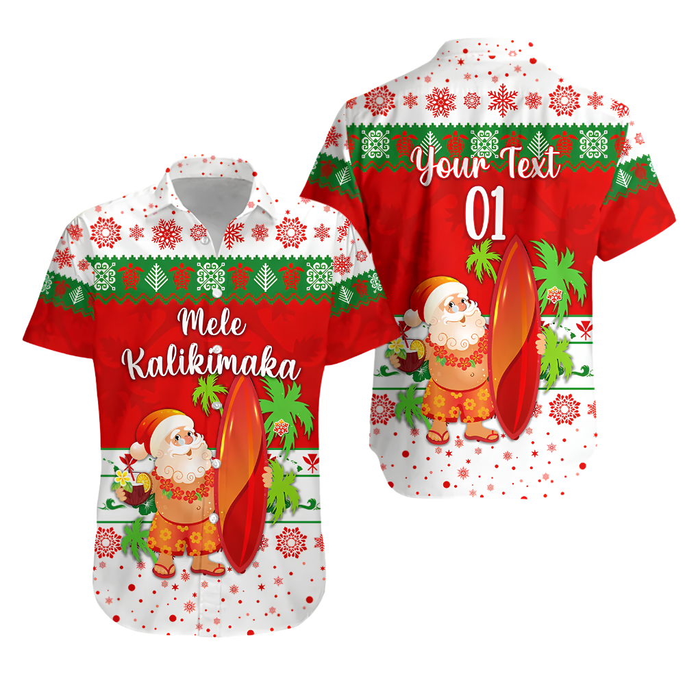 Mele Kalikimaka Custom Santa Surfing Hawaiian Shirt, Personalized Christmas Hawaiian Shirt HE0850