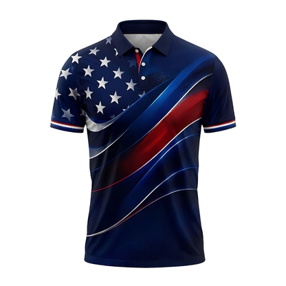 Neon American Flag Golf Polo Shirt For Men, Patriotic 4th Of July Golf Shirts GE0425