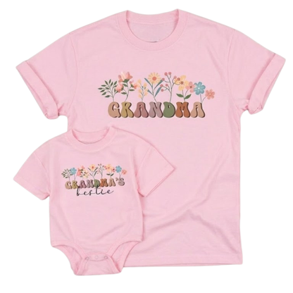 Grandma Grandma's Bestie Floral Matching T Shirt, Grandma And Grandkids Matching Shirts ET1195
