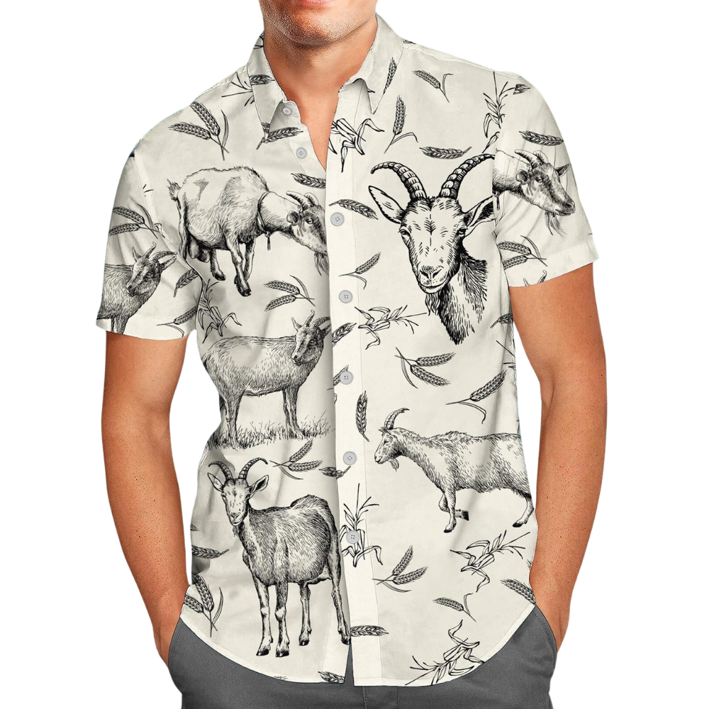 Vintage Goat Men's Hawaiian Shirt, Goat Hawaiian Shirt HE0353