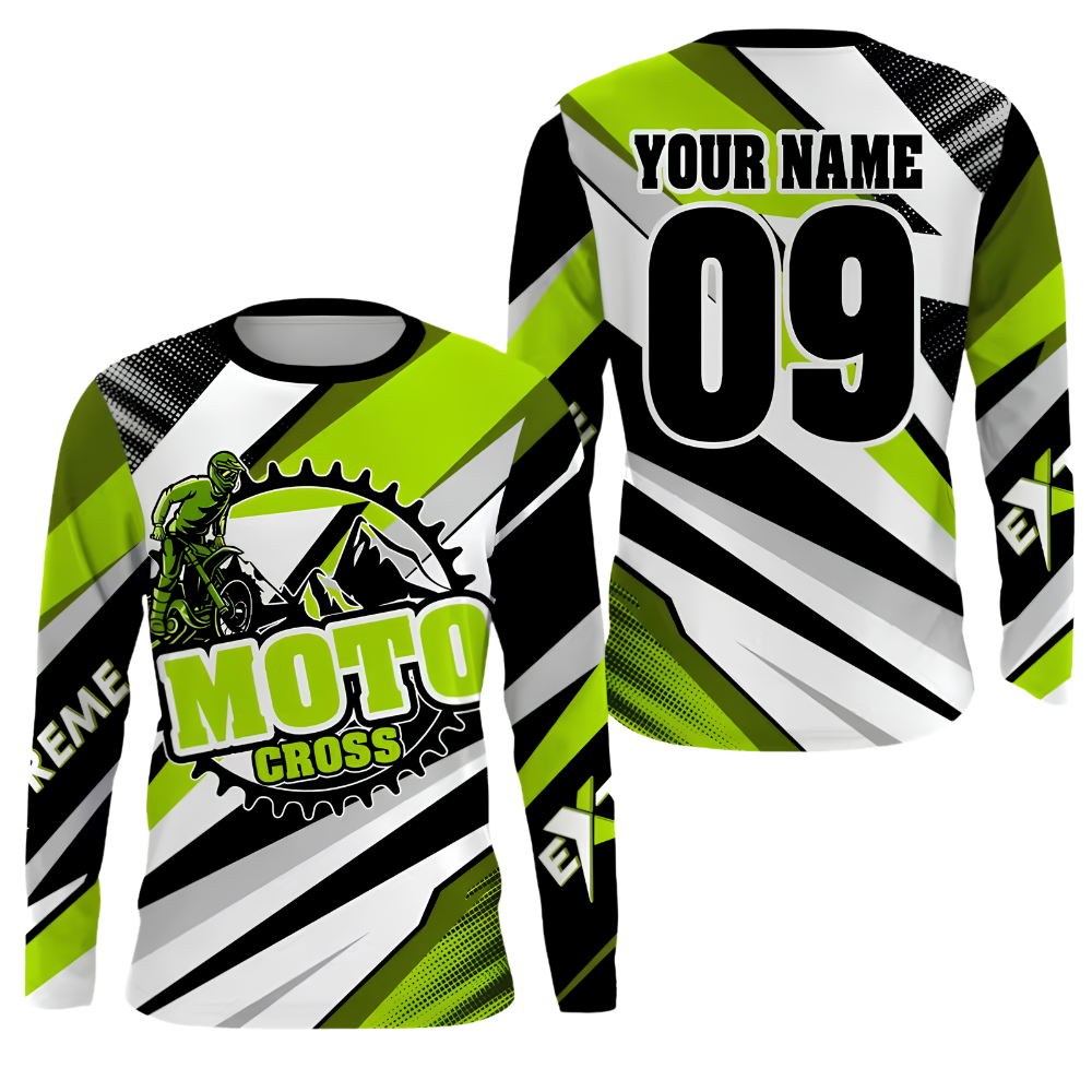 Custom Name Number Men's Green Motocross Long Sleeve Jersey, Custom Dirt Bike Shirts MZ0153