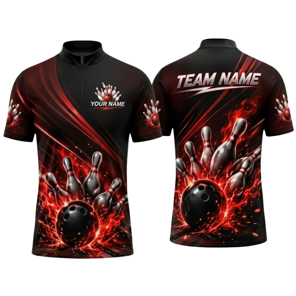 Custom Flame Red Bowling Jersey For Men, Custom Flame Bowling Team Shirts BZ0851