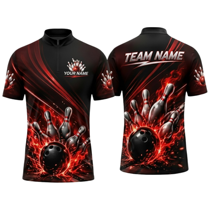 Custom Flame Red Bowling Jersey For Men, Custom Flame Bowling Team Shirts BZ0851
