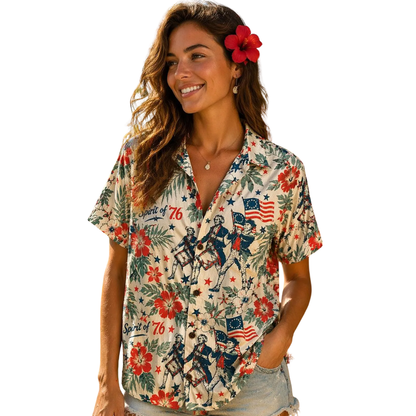 Vintage USA Flag Tropical Hawaiian Shirt Men Women, Vintage 4th Of July Hawaiian Shirts HE0273