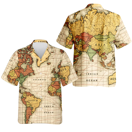 World Map Vintage Hawaiian Shirt For Men Women, World Map Hawaiian Shirt HE0766