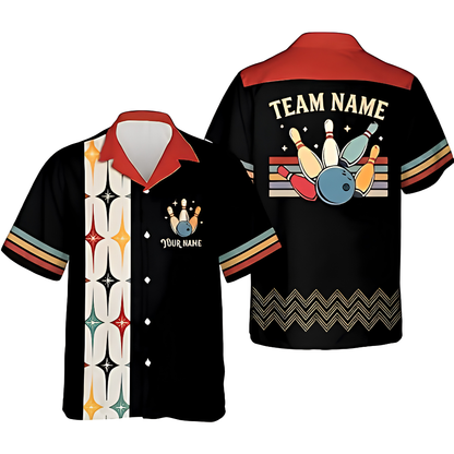 Custom Retro Starburst Bowling Hawaiian Shirt Men, Custom Retro Bowling Team Shirts BZ0849